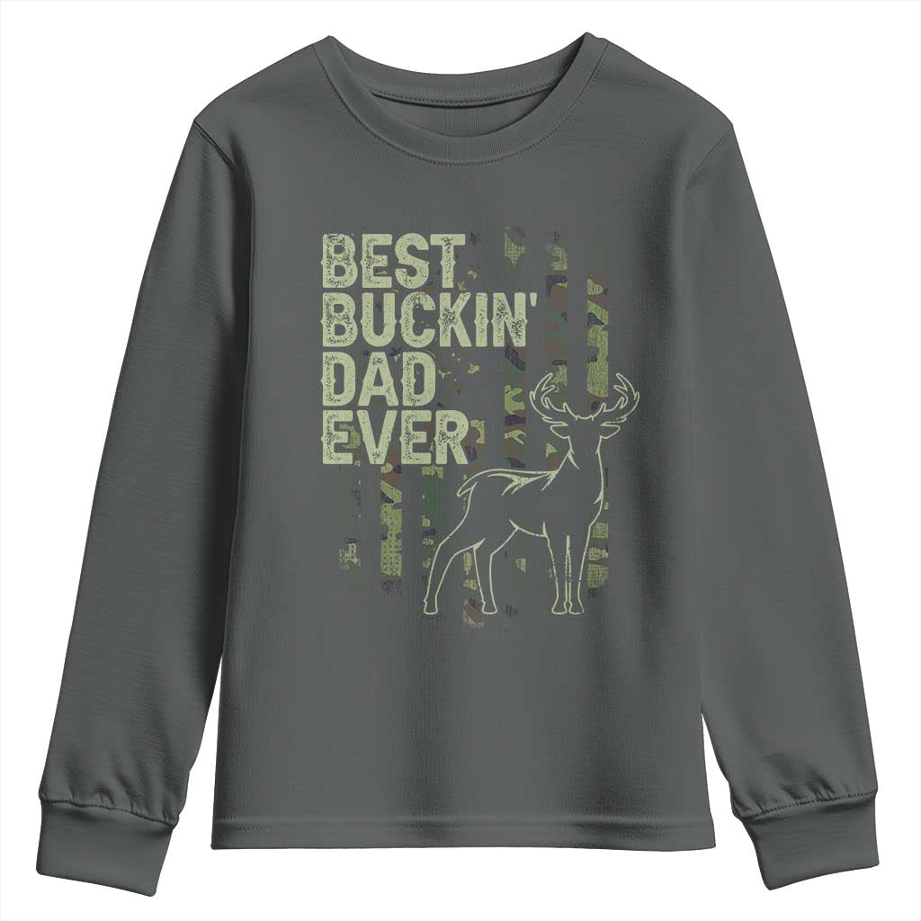 Funny Best Buckin Dad Ever Youth Sweatshirt Deer Hunting Camo American Flag