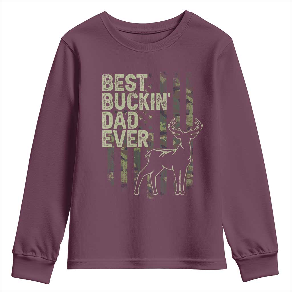 Funny Best Buckin Dad Ever Youth Sweatshirt Deer Hunting Camo American Flag