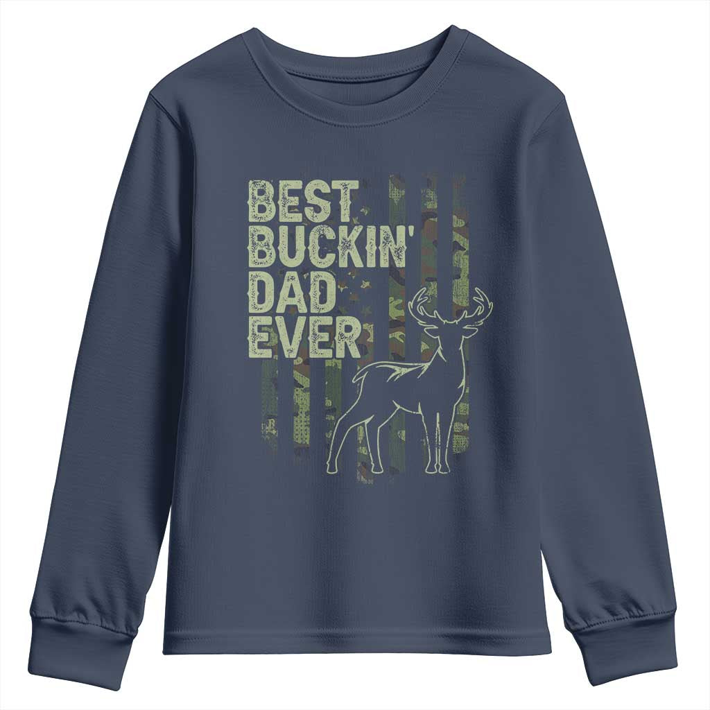 Funny Best Buckin Dad Ever Youth Sweatshirt Deer Hunting Camo American Flag
