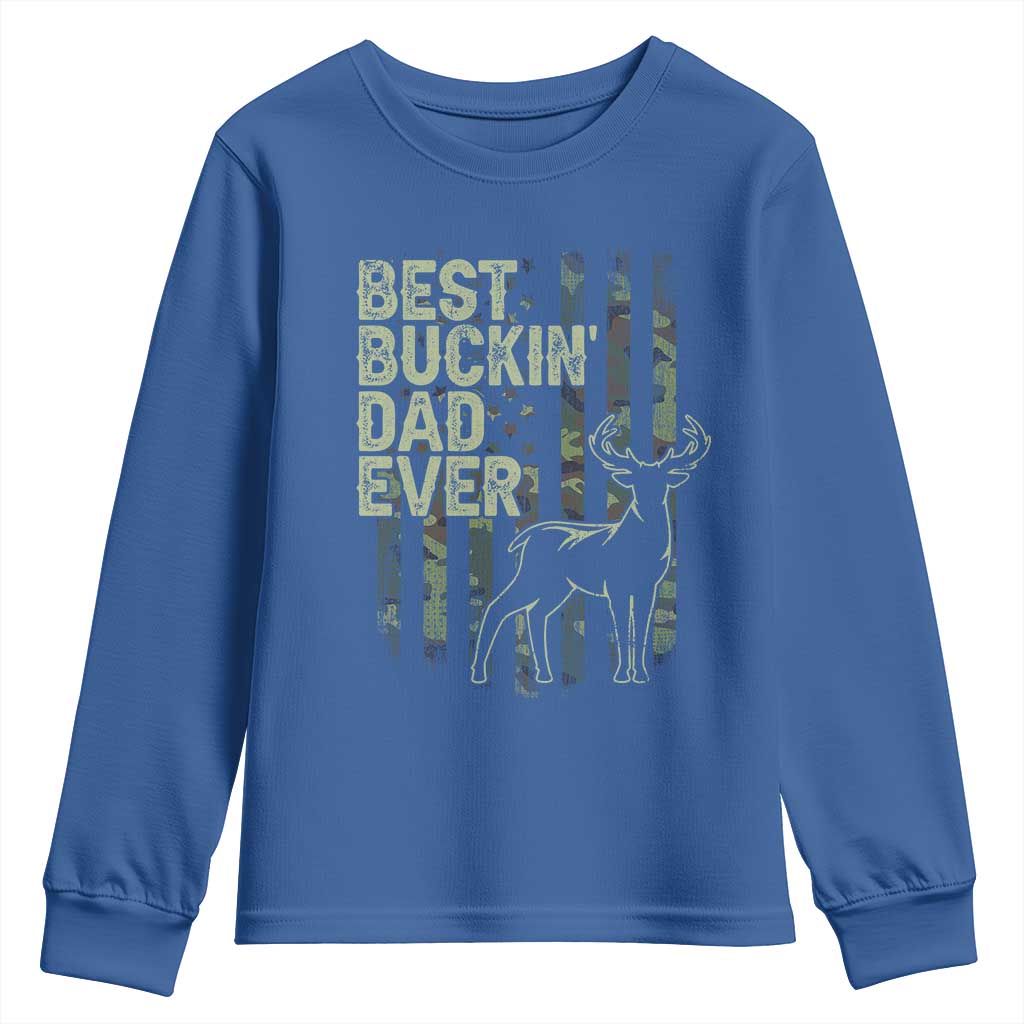 Funny Best Buckin Dad Ever Youth Sweatshirt Deer Hunting Camo American Flag