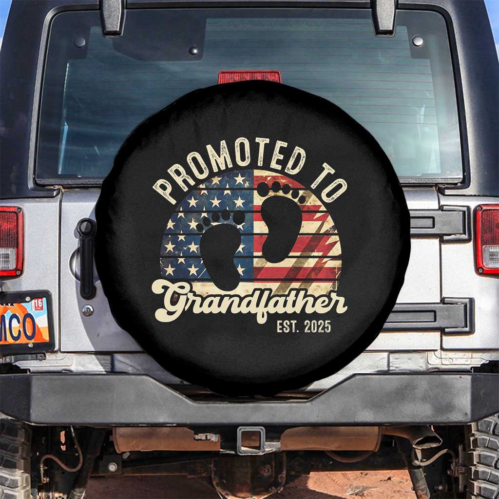 Funny Promoted To Grandfather 2025 Spare Tire Cover Newborn Vintage American Flag