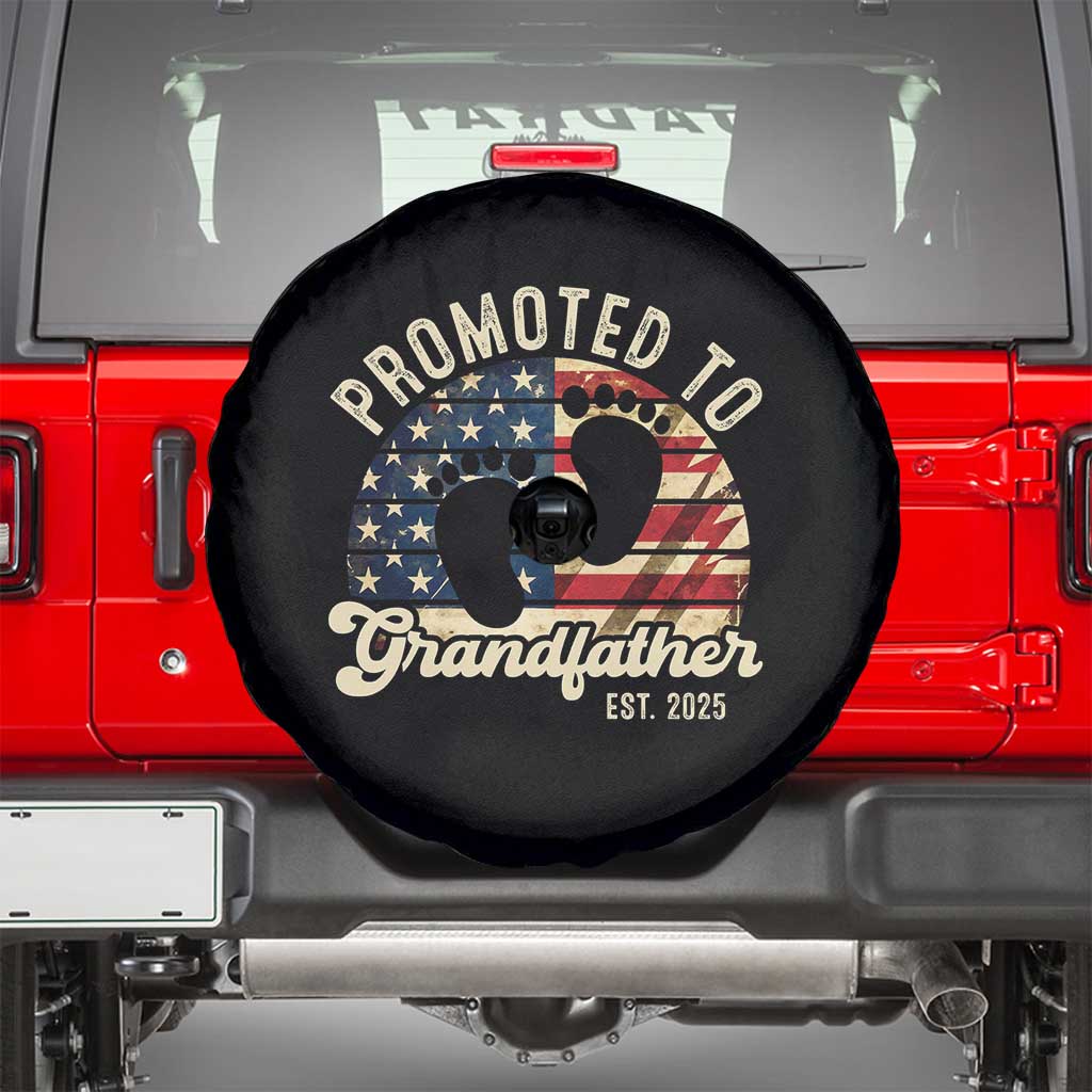 Funny Promoted To Grandfather 2025 Spare Tire Cover Newborn Vintage American Flag