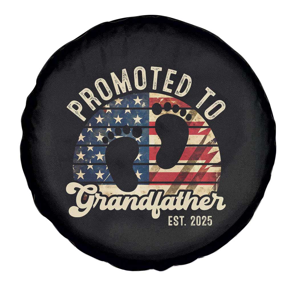 Funny Promoted To Grandfather 2025 Spare Tire Cover Newborn Vintage American Flag