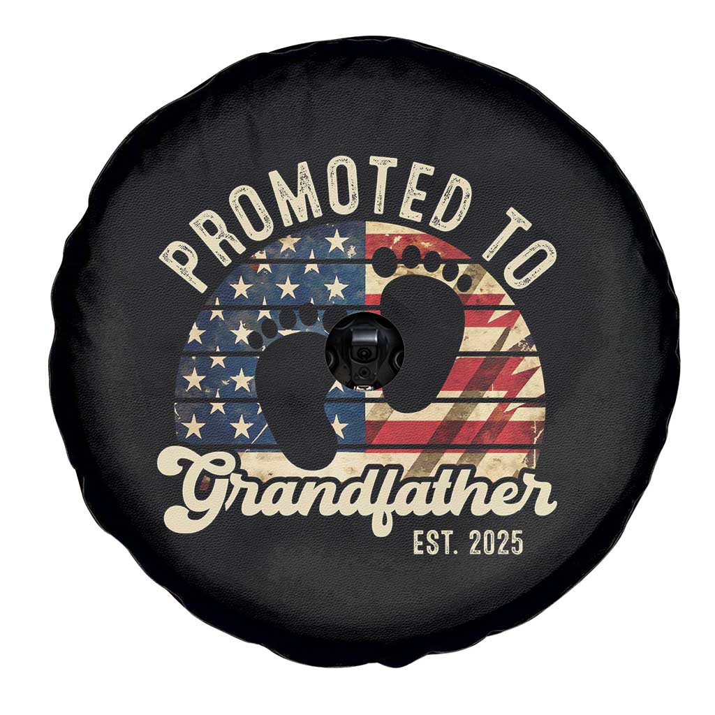 Funny Promoted To Grandfather 2025 Spare Tire Cover Newborn Vintage American Flag