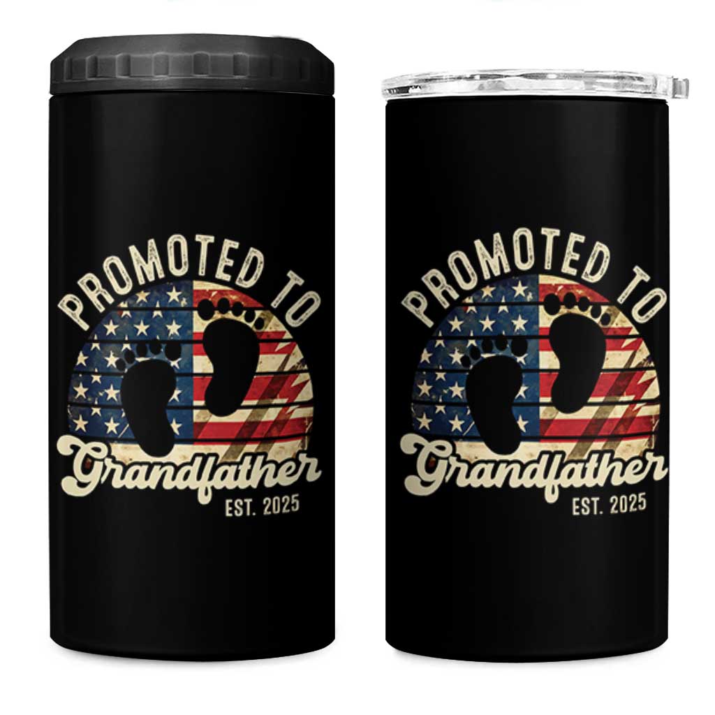 Funny Promoted To Grandfather 2025 4 in 1 Can Cooler Tumbler Newborn Vintage American Flag