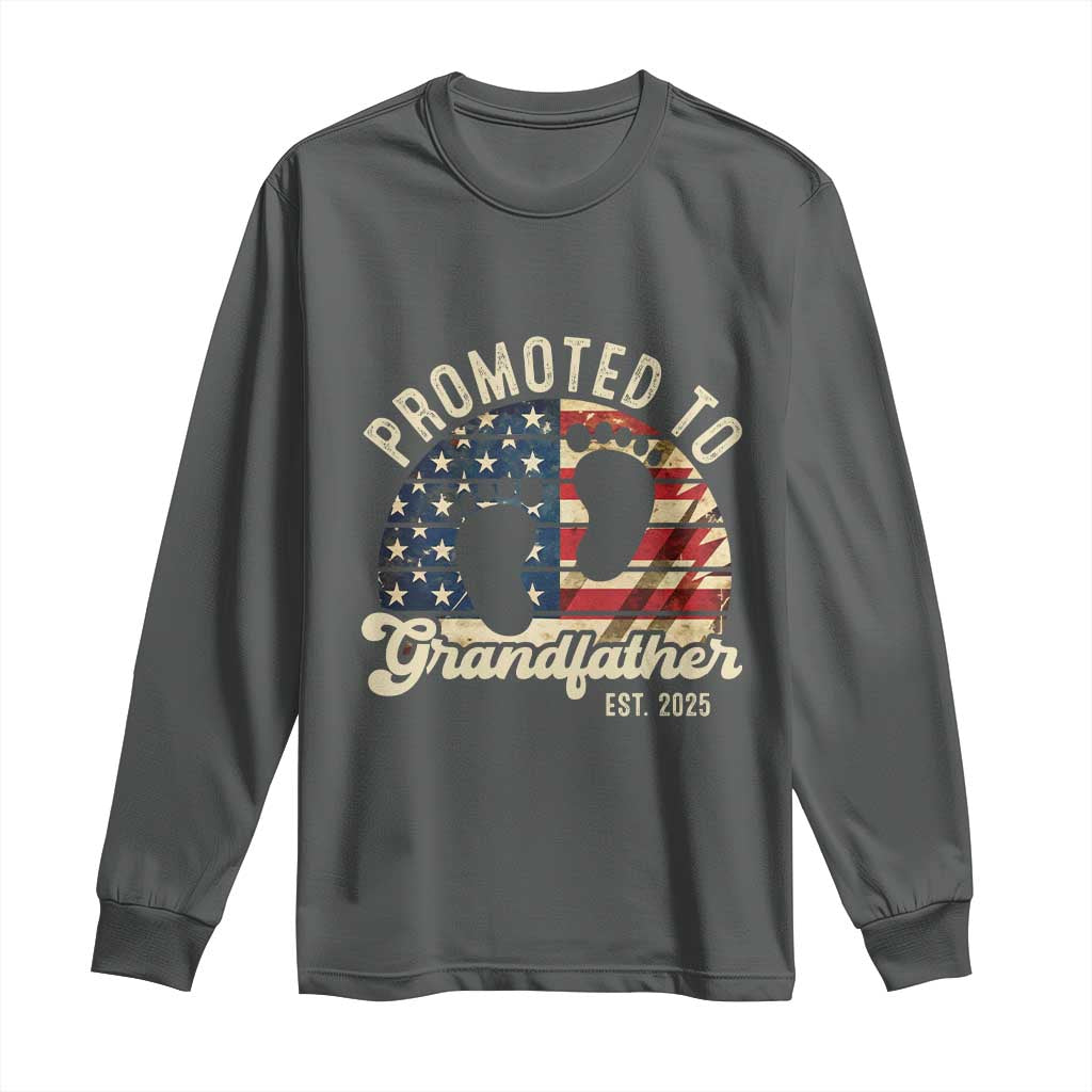 Funny Promoted To Grandfather 2025 Long Sleeve Shirt Newborn Vintage American Flag