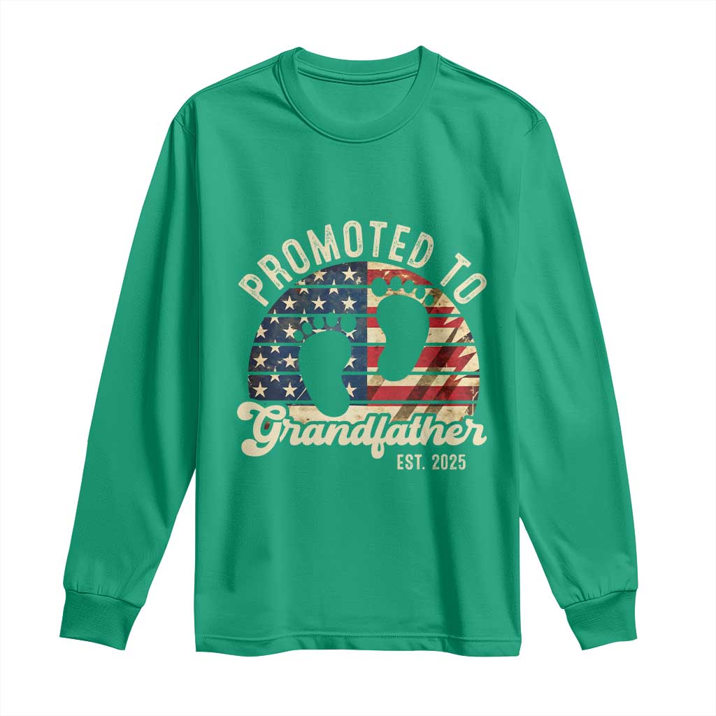 Funny Promoted To Grandfather 2025 Long Sleeve Shirt Newborn Vintage American Flag