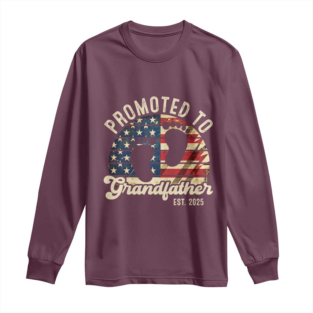 Funny Promoted To Grandfather 2025 Long Sleeve Shirt Newborn Vintage American Flag