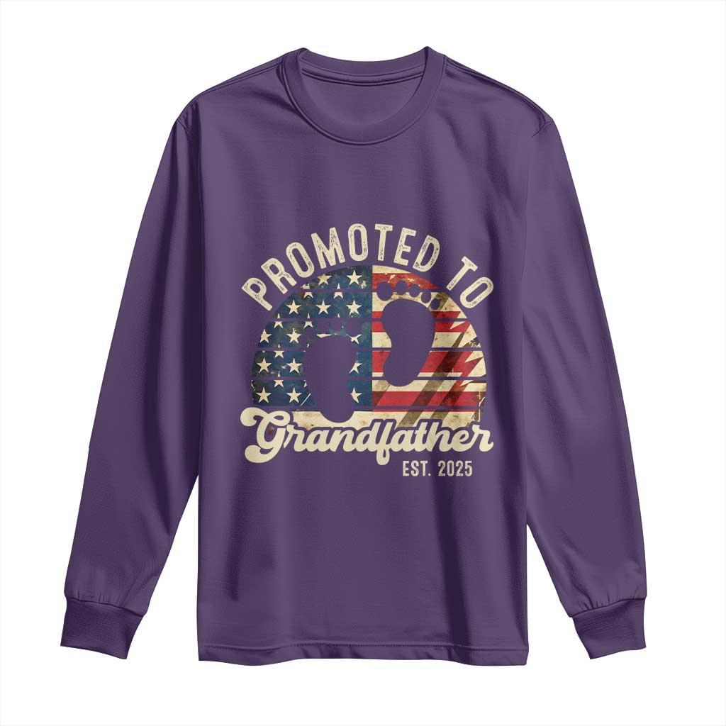 Funny Promoted To Grandfather 2025 Long Sleeve Shirt Newborn Vintage American Flag