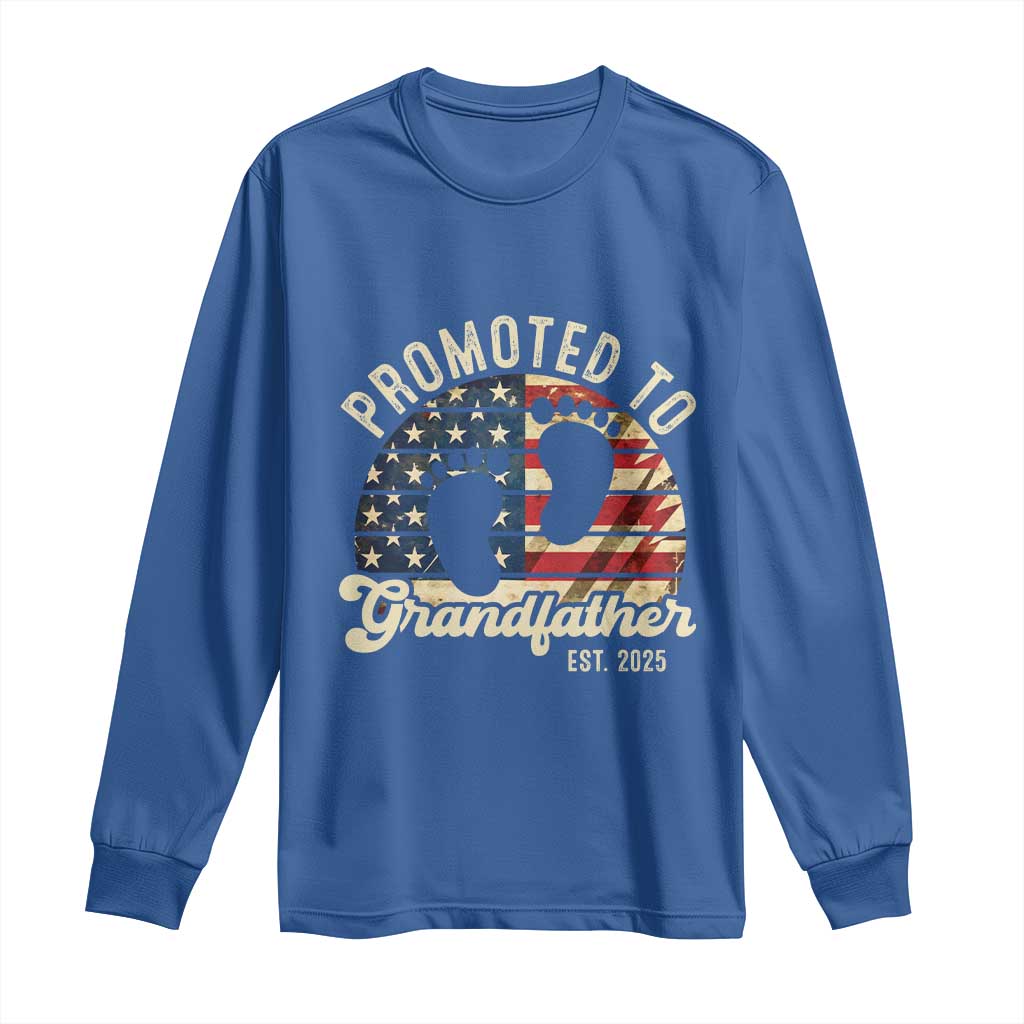 Funny Promoted To Grandfather 2025 Long Sleeve Shirt Newborn Vintage American Flag