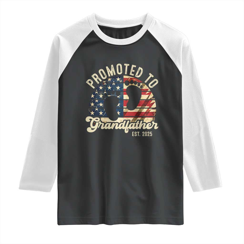 Funny Promoted To Grandfather 2025 Raglan Shirt Newborn Vintage American Flag