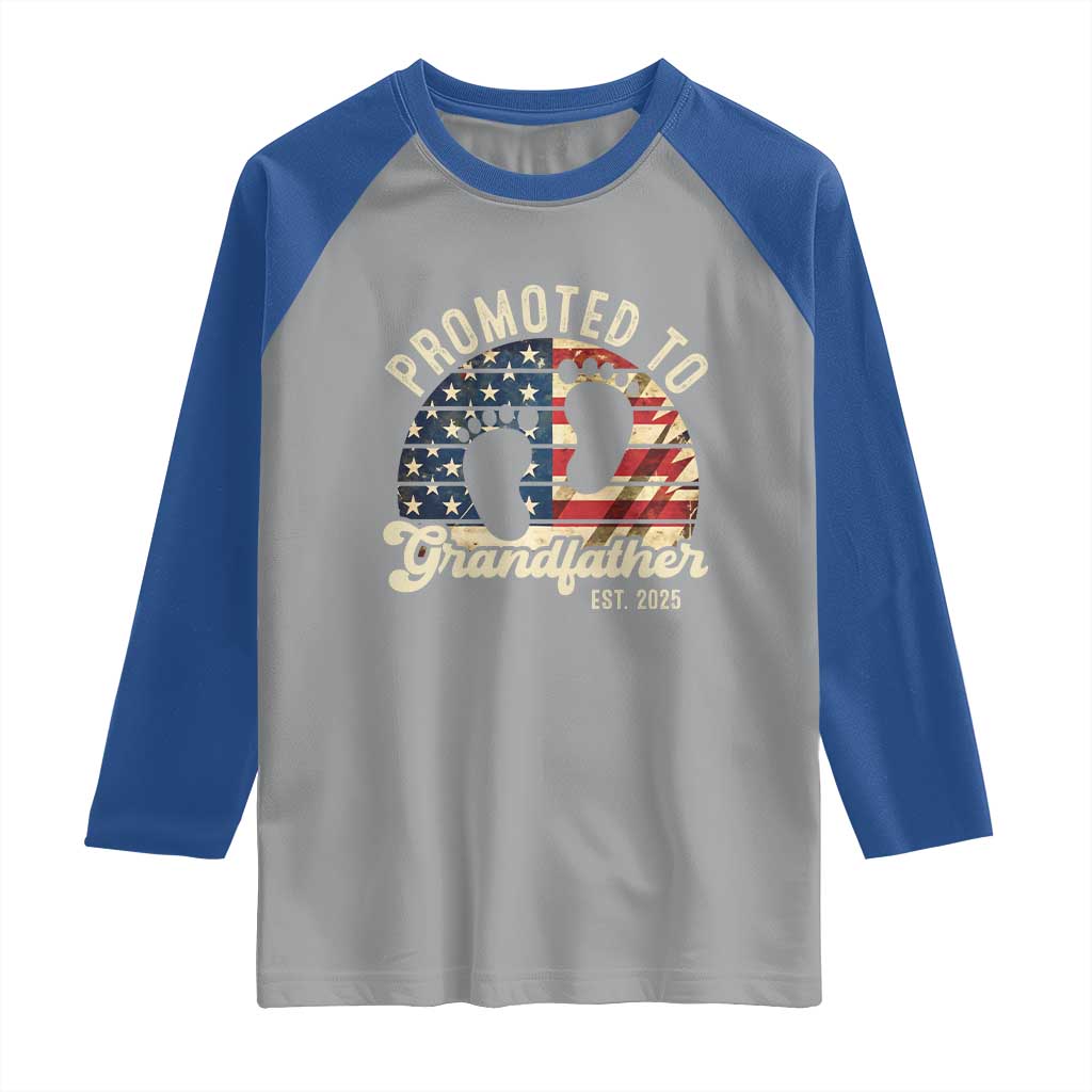 Funny Promoted To Grandfather 2025 Raglan Shirt Newborn Vintage American Flag