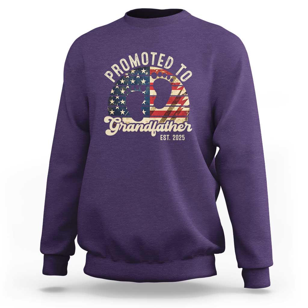 Funny Promoted To Grandfather 2025 Sweatshirt Newborn Vintage American Flag