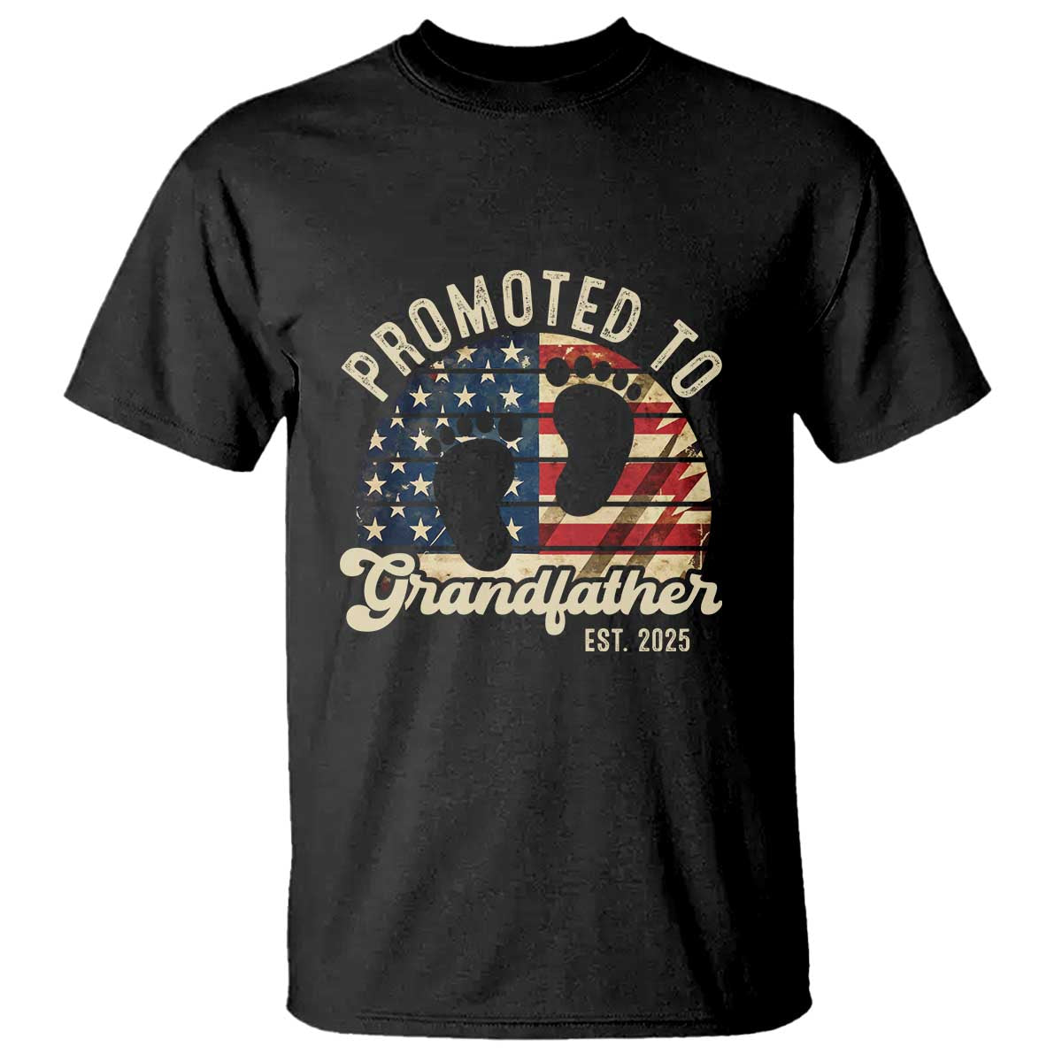 Funny Promoted To Grandfather 2025 T Shirt Newborn Vintage American Flag