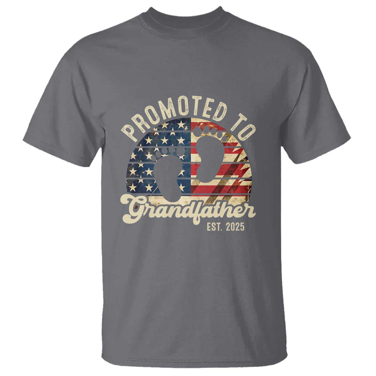 Funny Promoted To Grandfather 2025 T Shirt Newborn Vintage American Flag