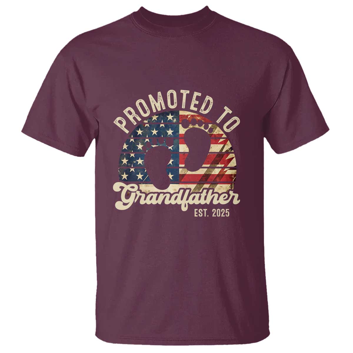 Funny Promoted To Grandfather 2025 T Shirt Newborn Vintage American Flag