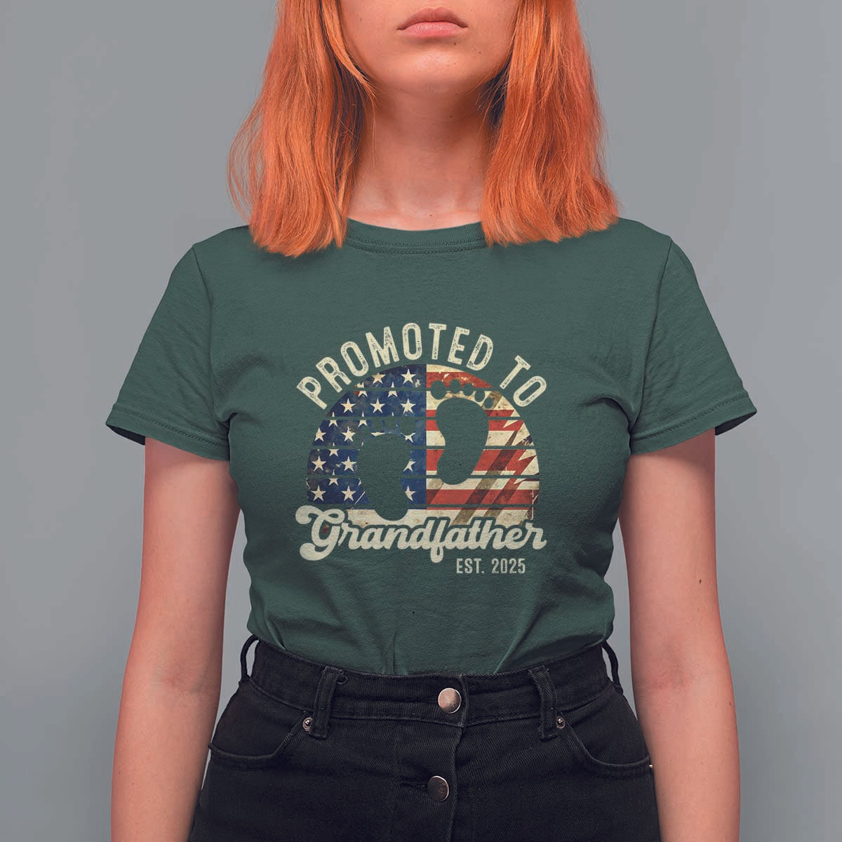 Funny Promoted To Grandfather 2025 T Shirt For Women Newborn Vintage American Flag