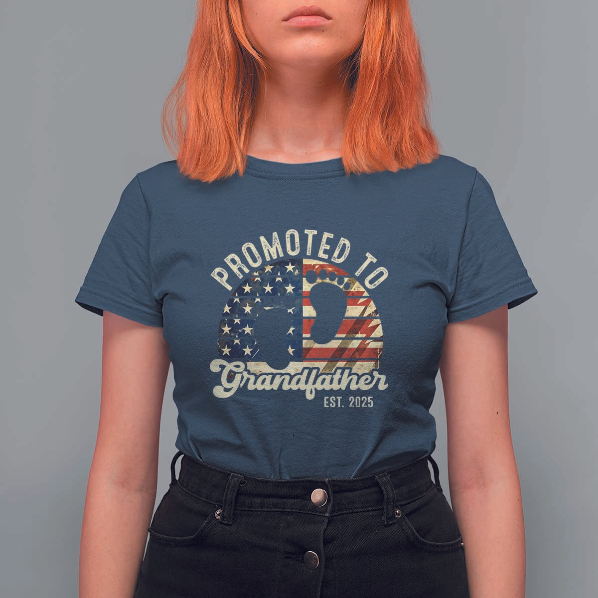 Funny Promoted To Grandfather 2025 T Shirt For Women Newborn Vintage American Flag