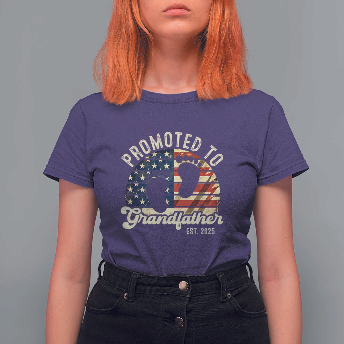 Funny Promoted To Grandfather 2025 T Shirt For Women Newborn Vintage American Flag