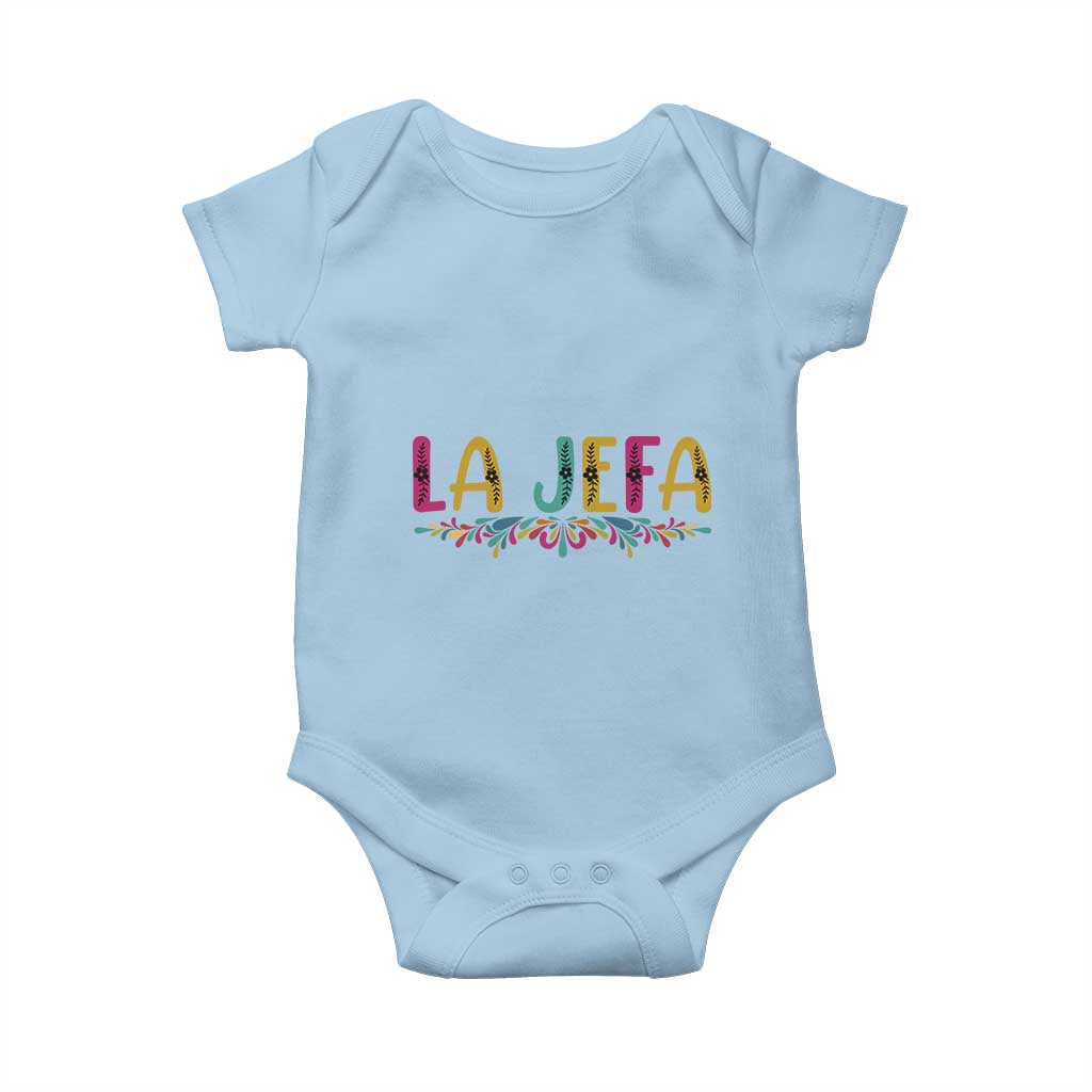 Funny Mexican Spanish La Jefa Boss Baby Onesie Mexican Flowers
