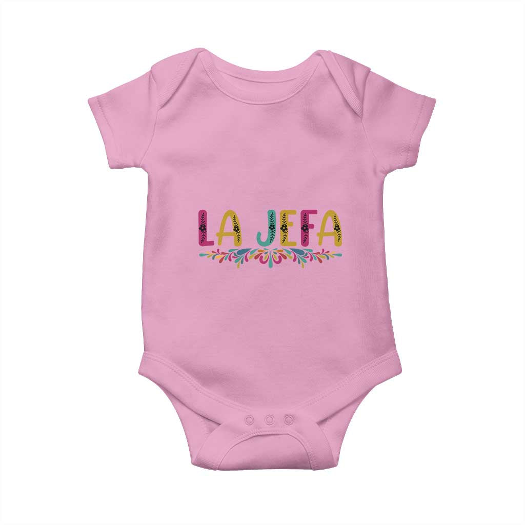 Funny Mexican Spanish La Jefa Boss Baby Onesie Mexican Flowers