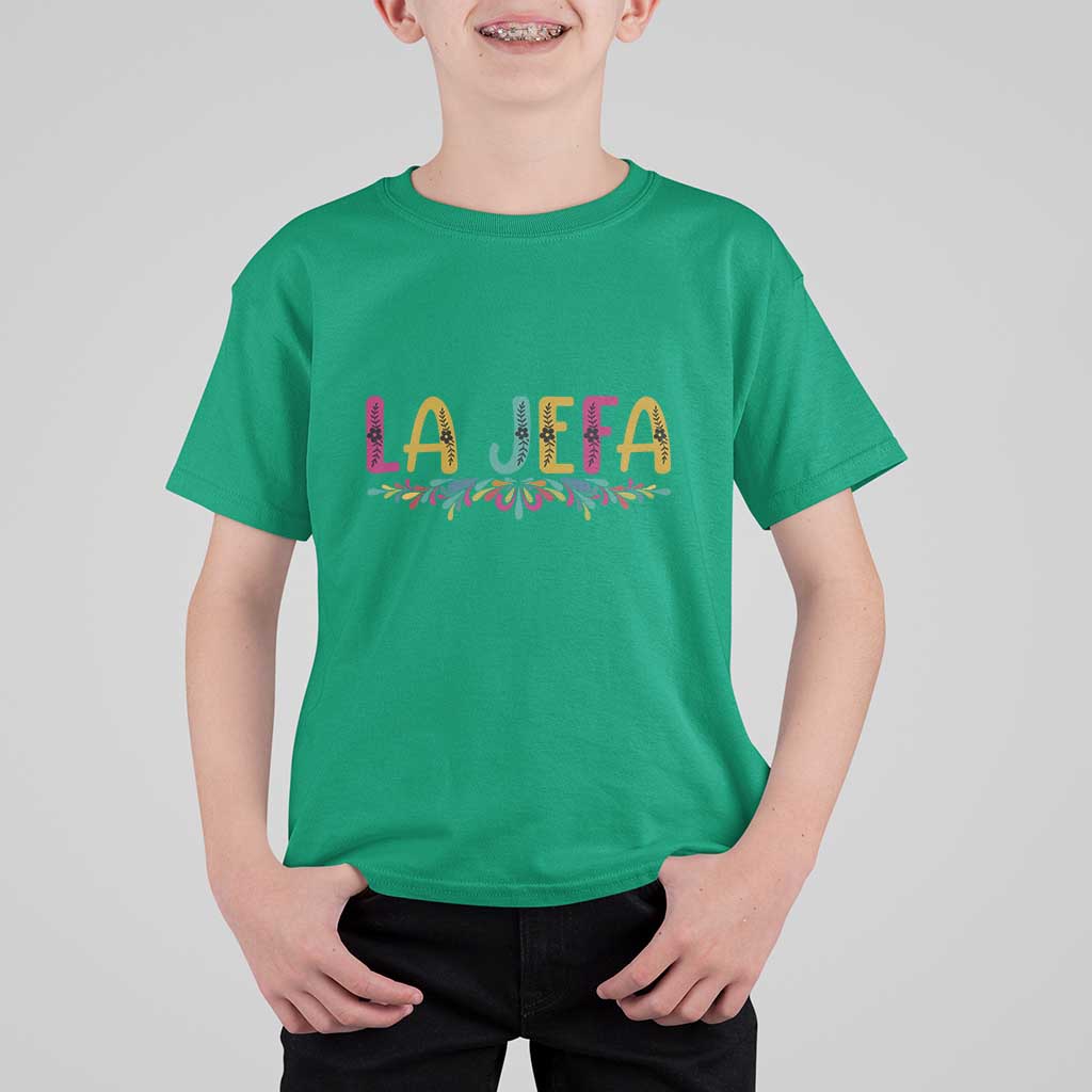 Funny Mexican Spanish La Jefa Boss T Shirt For Kid Mexican Flowers