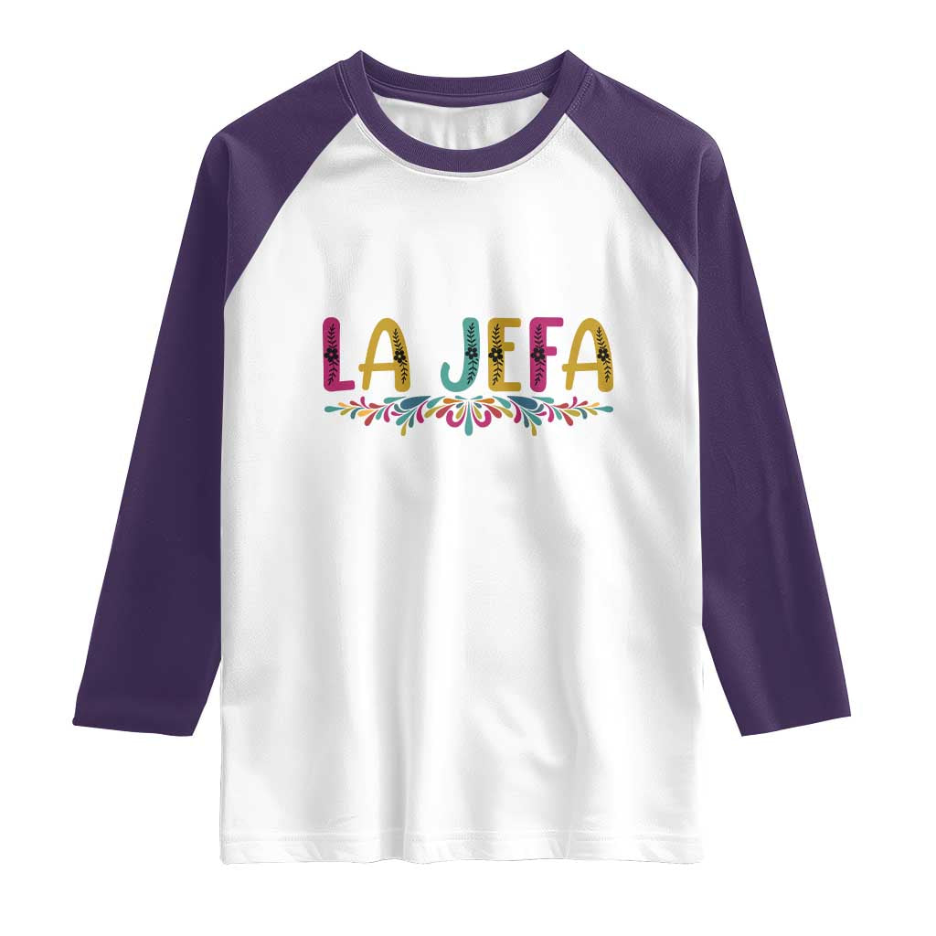 Funny Mexican Spanish La Jefa Boss Raglan Shirt Mexican Flowers