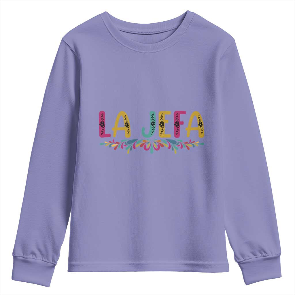 Funny Mexican Spanish La Jefa Boss Youth Sweatshirt Mexican Flowers