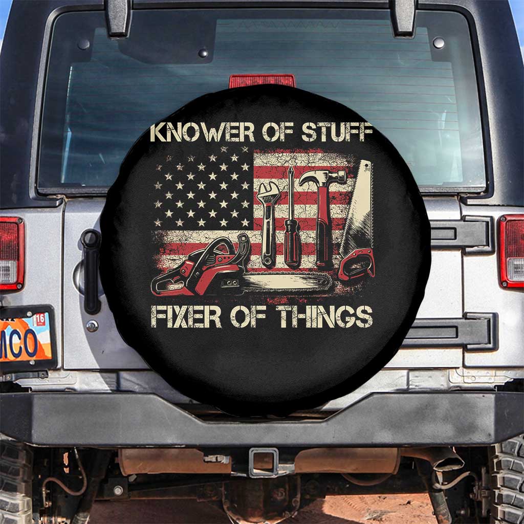 Knower Of Stuff Fixer Of Things Spare Tire Cover Funny Handyman Fathers Day American Flag