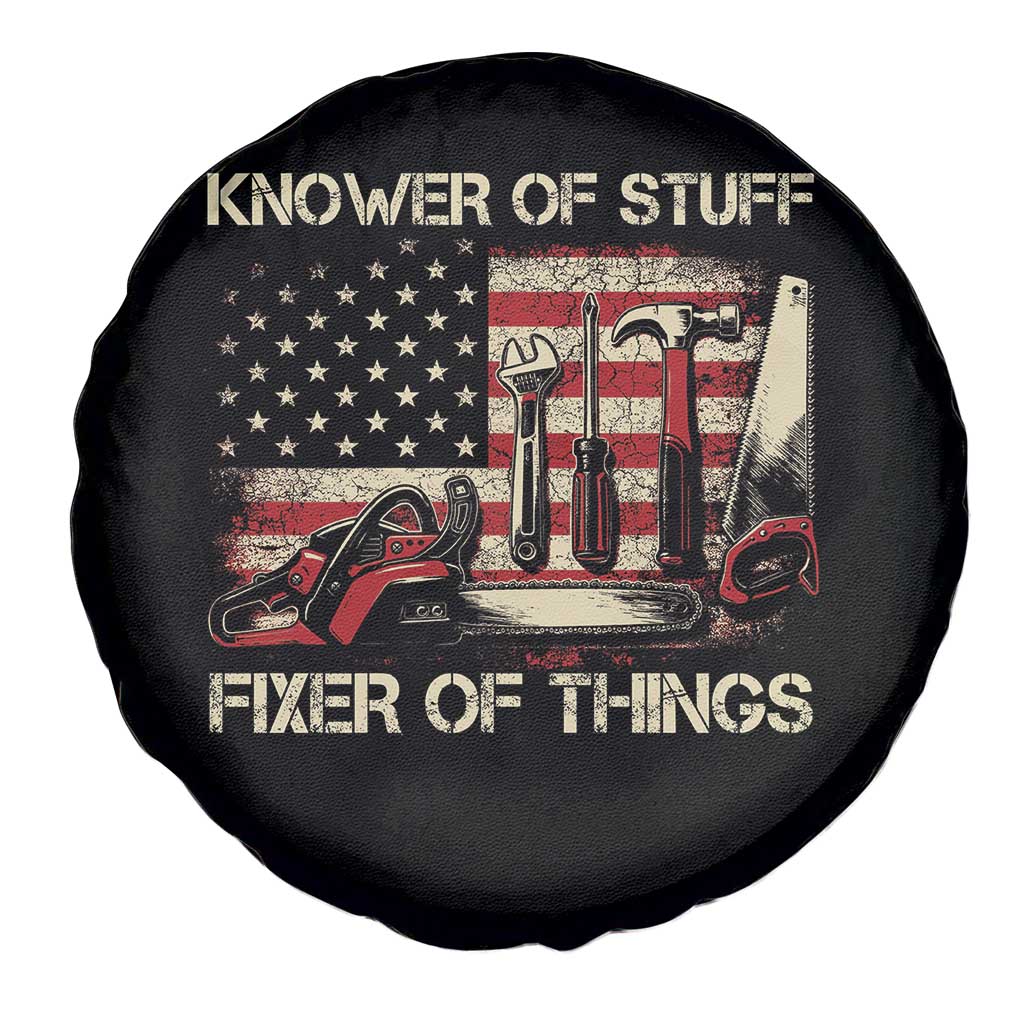 Knower Of Stuff Fixer Of Things Spare Tire Cover Funny Handyman Fathers Day American Flag