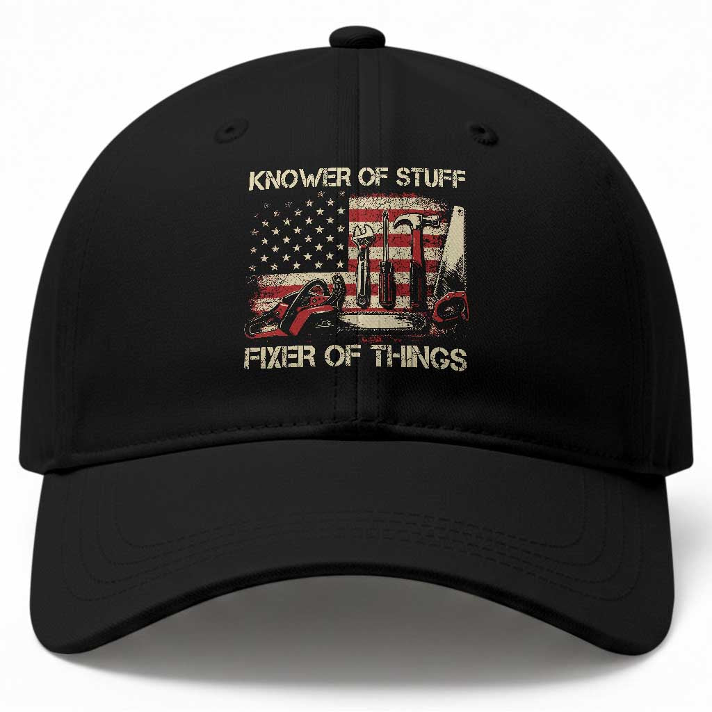 Knower Of Stuff Fixer Of Things Baseball Cap Funny Handyman Fathers Day American Flag
