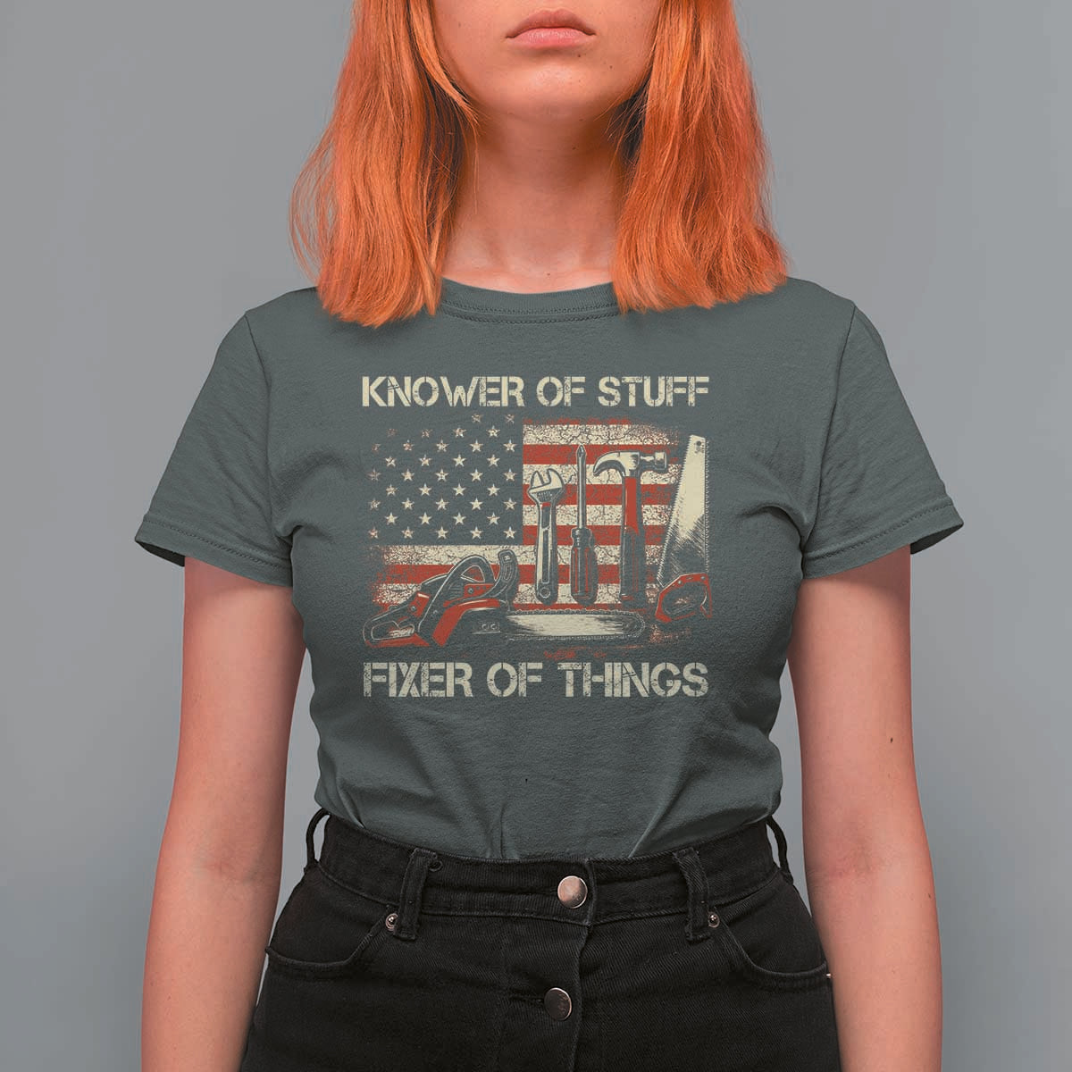 Knower Of Stuff Fixer Of Things T Shirt For Women Funny Handyman Fathers Day American Flag