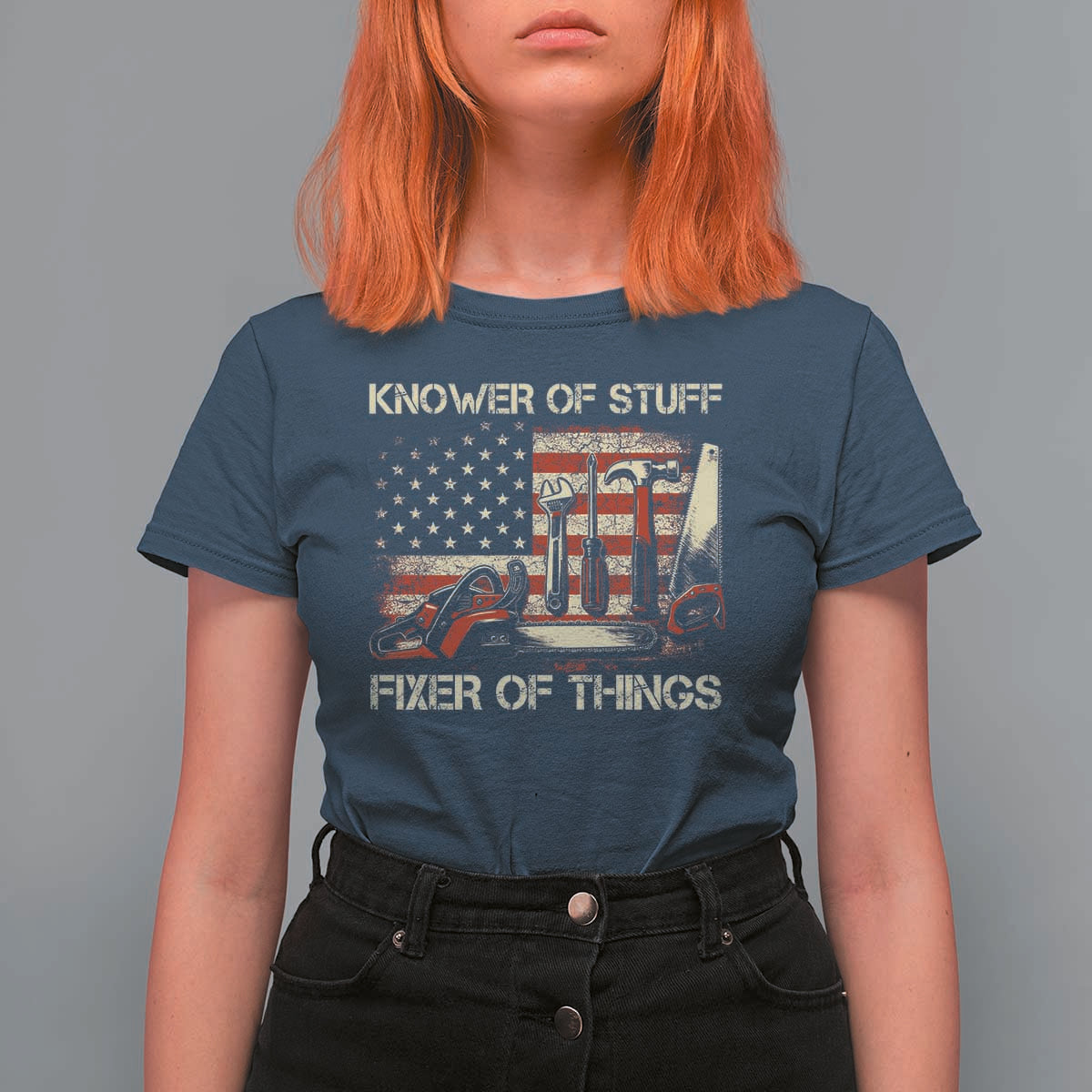 Knower Of Stuff Fixer Of Things T Shirt For Women Funny Handyman Fathers Day American Flag