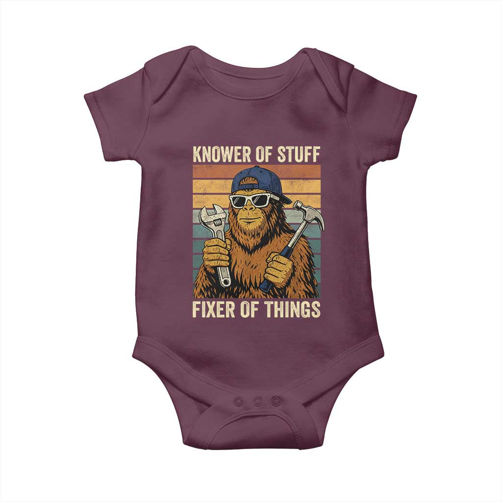 Knower Of Stuff Fixer Of Things Baby Onesie Mechanic Bigfoot Dad