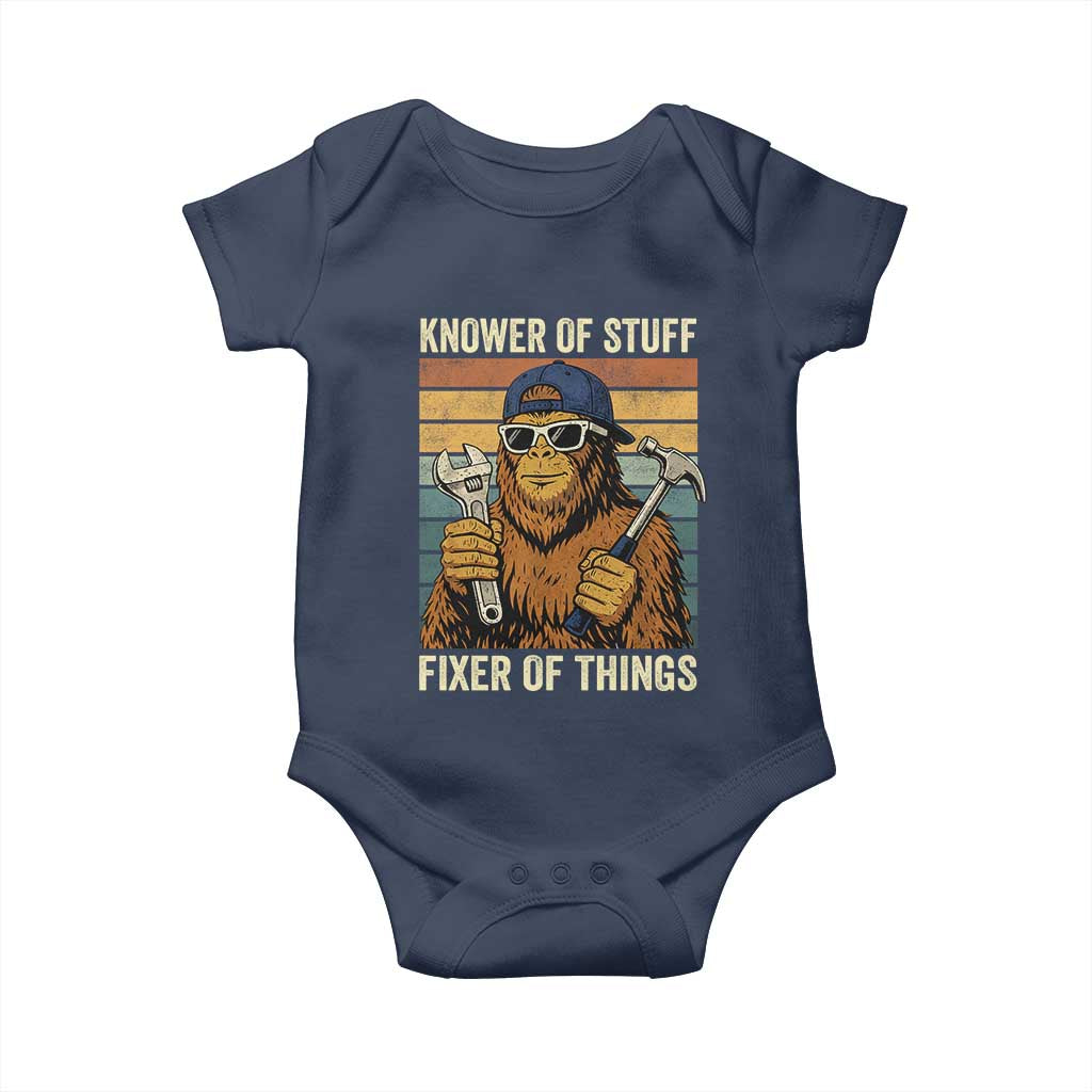 Knower Of Stuff Fixer Of Things Baby Onesie Mechanic Bigfoot Dad
