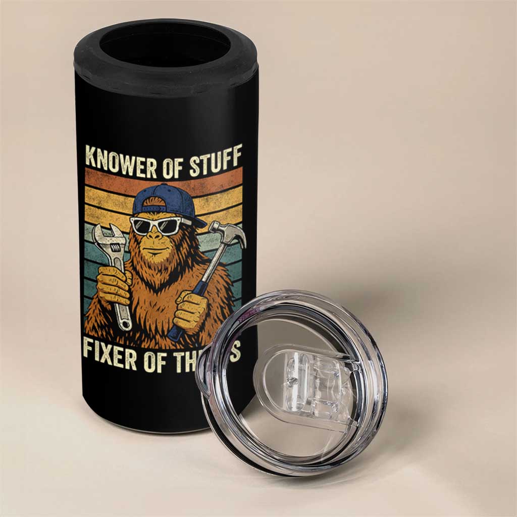 Knower Of Stuff Fixer Of Things 4 in 1 Can Cooler Tumbler Mechanic Bigfoot Dad