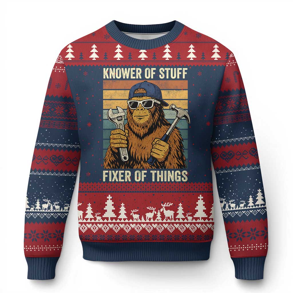Knower Of Stuff Fixer Of Things Ugly Christmas Sweater Mechanic Bigfoot Dad