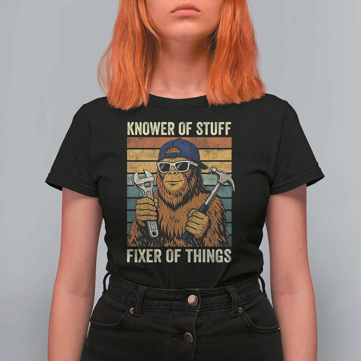 Knower Of Stuff Fixer Of Things T Shirt For Women Mechanic Bigfoot Dad