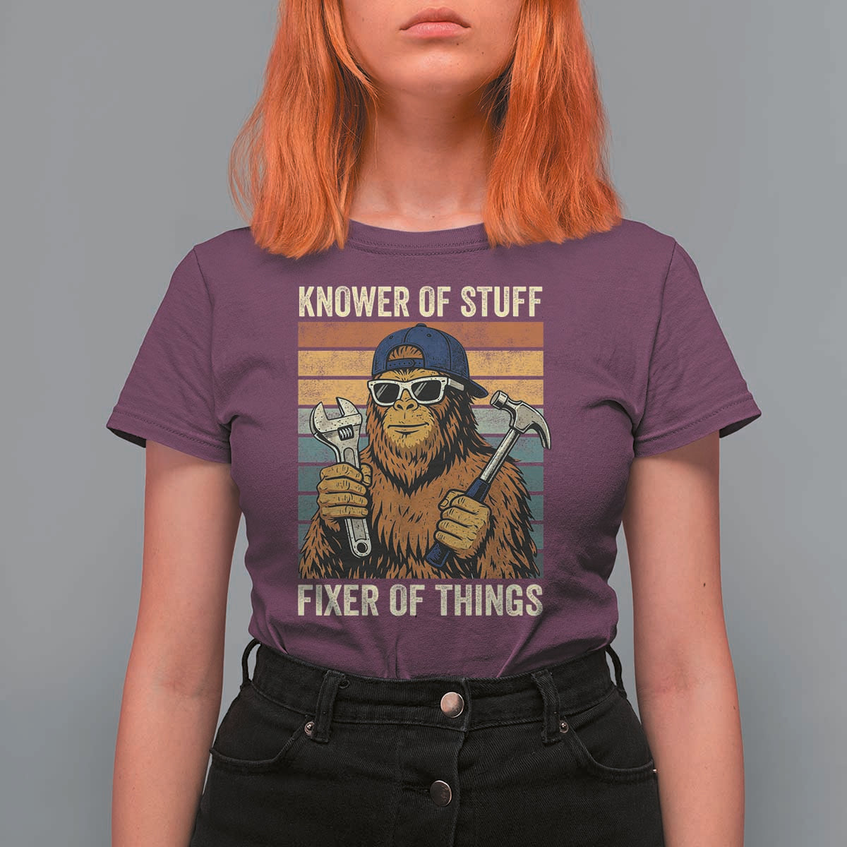 Knower Of Stuff Fixer Of Things T Shirt For Women Mechanic Bigfoot Dad