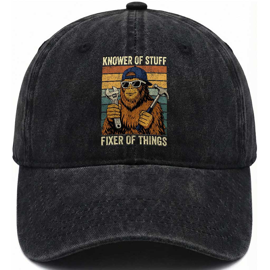 Knower Of Stuff Fixer Of Things Washed Cotton Baseball Cap Mechanic Bigfoot Dad