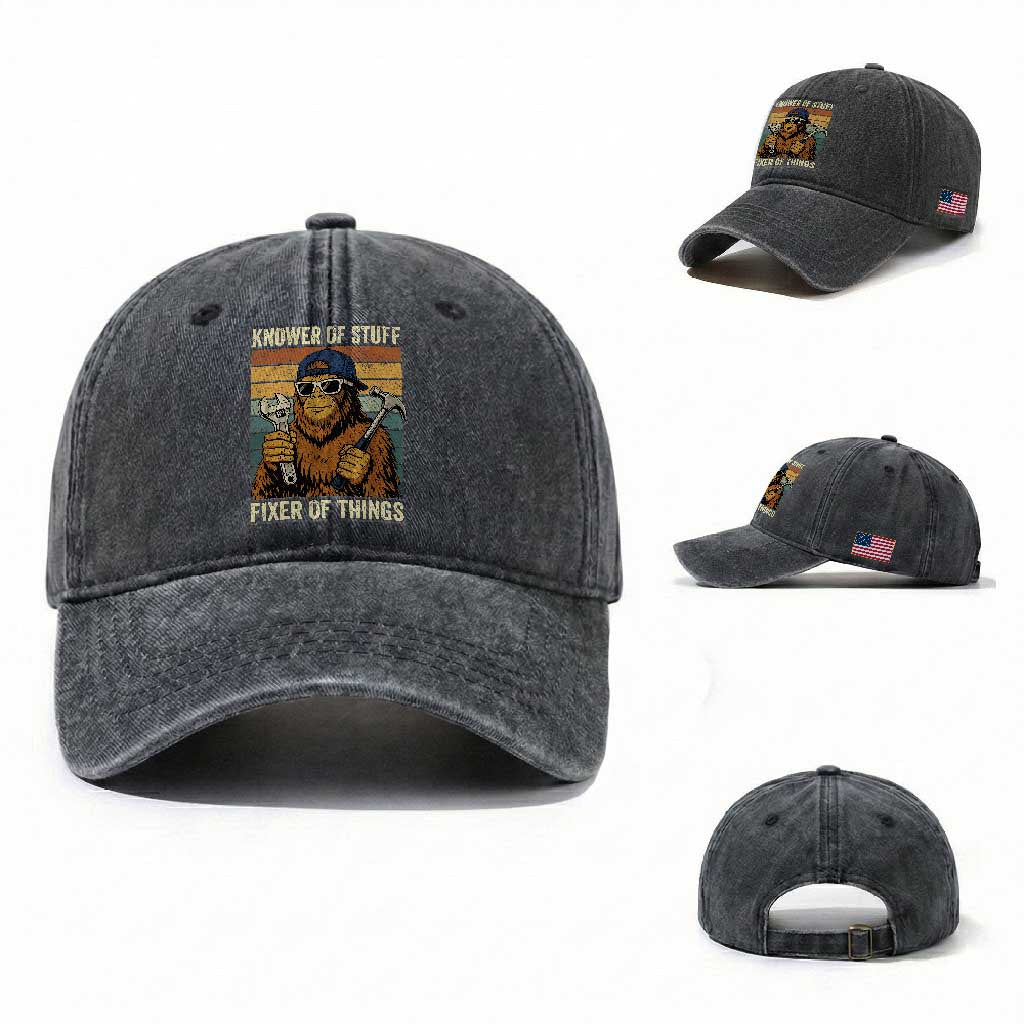 Knower Of Stuff Fixer Of Things Washed Cotton Baseball Cap Mechanic Bigfoot Dad