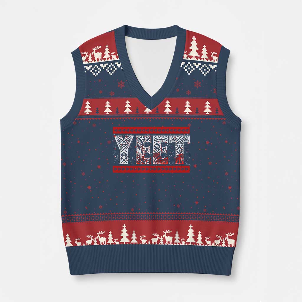 Yeet Funny Wrestling Slang Quote Tribal Art Blood Splatter V-Neck Knit Sweater Vest