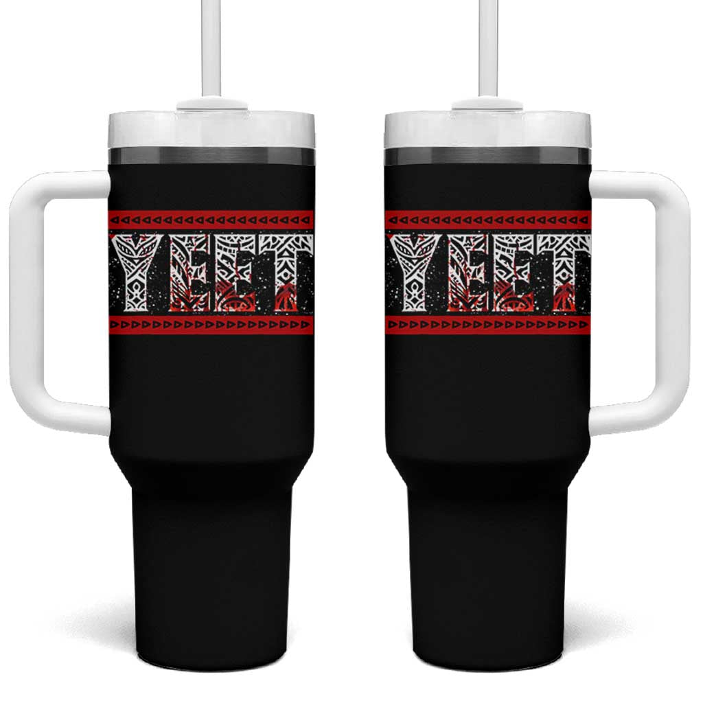 Yeet Funny Wrestling Slang Quote Tribal Art Blood Splatter Tumbler With Handle