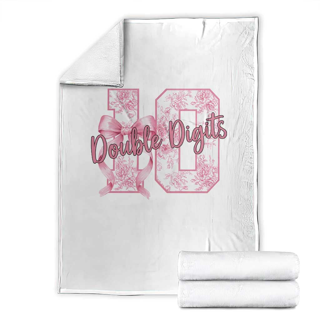 10th Birthday Throw Blanket Double Digits Pink Coquette Bow 10 Year Old Aesthetic