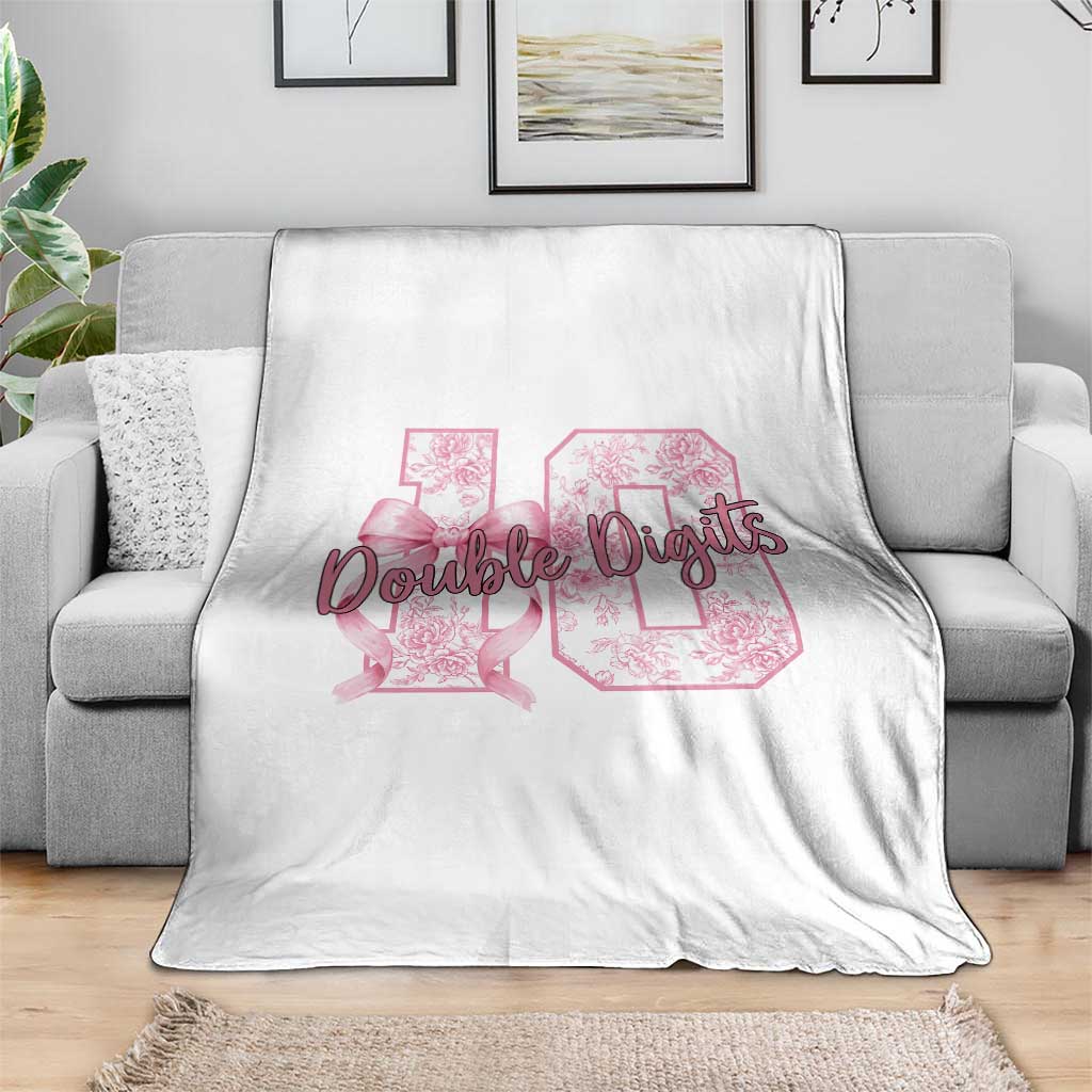 10th Birthday Throw Blanket Double Digits Pink Coquette Bow 10 Year Old Aesthetic
