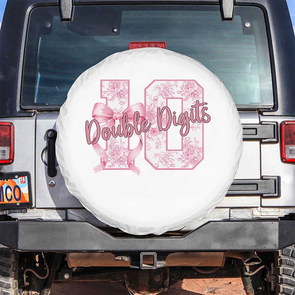 10th Birthday Spare Tire Cover Double Digits Pink Coquette Bow 10 Year Old Aesthetic