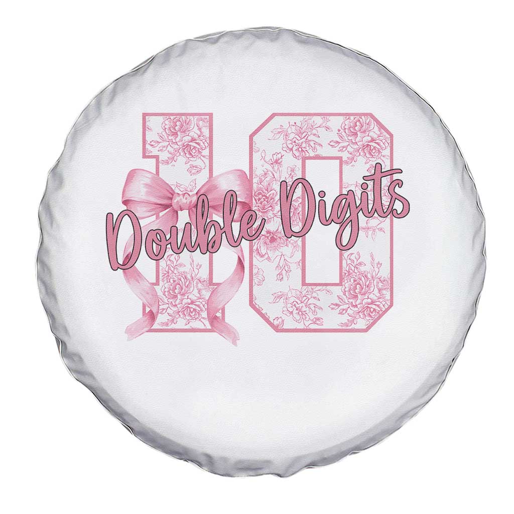 10th Birthday Spare Tire Cover Double Digits Pink Coquette Bow 10 Year Old Aesthetic
