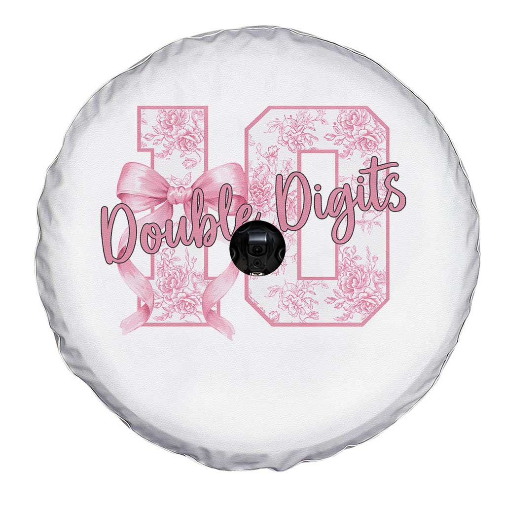 10th Birthday Spare Tire Cover Double Digits Pink Coquette Bow 10 Year Old Aesthetic