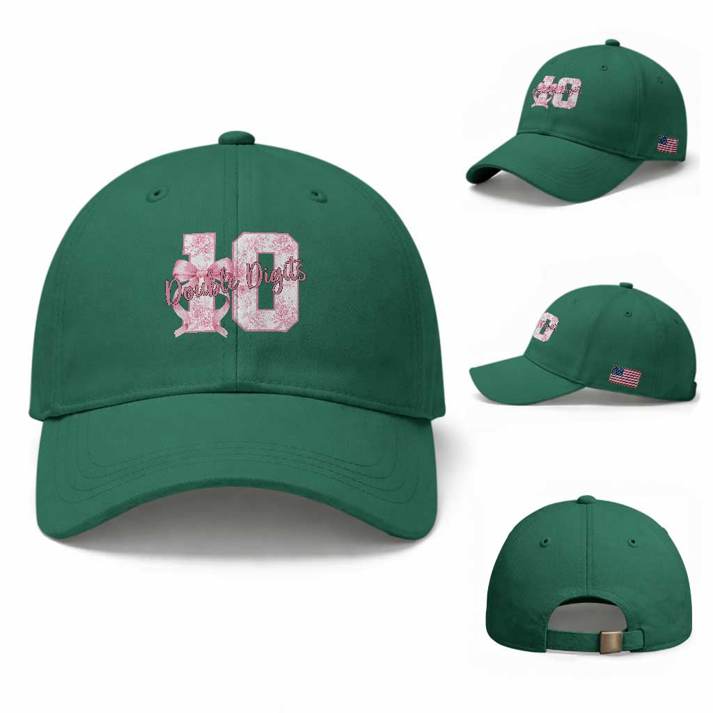 10th Birthday Baseball Cap Double Digits Pink Coquette Bow 10 Year Old Aesthetic