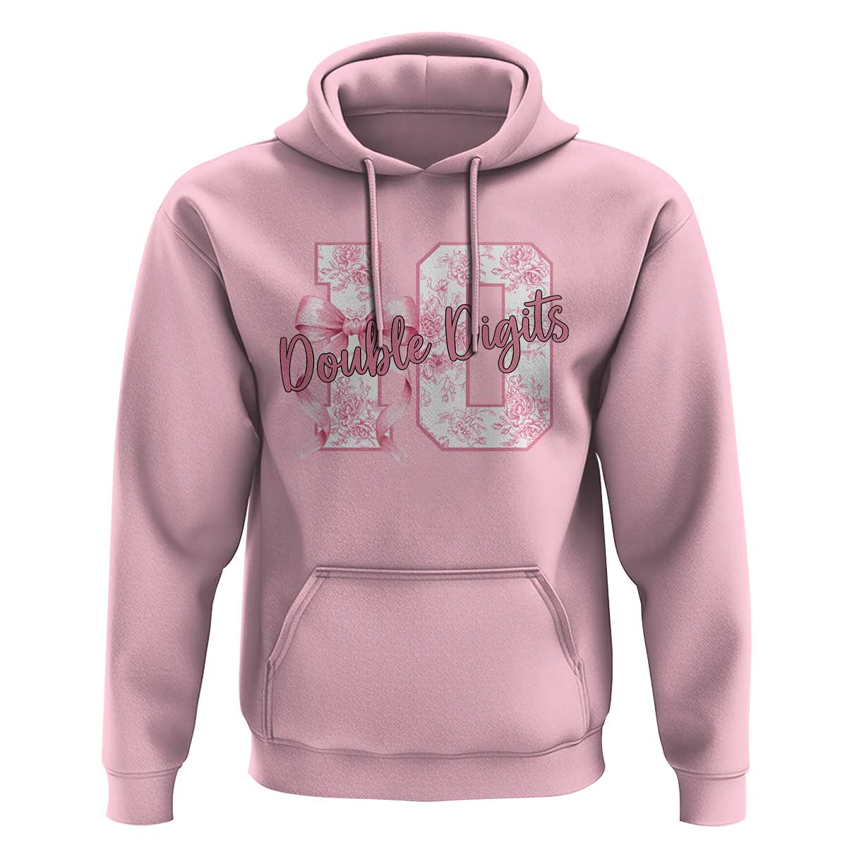 10th Birthday Hoodie Double Digits Pink Coquette Bow 10 Year Old Aesthetic